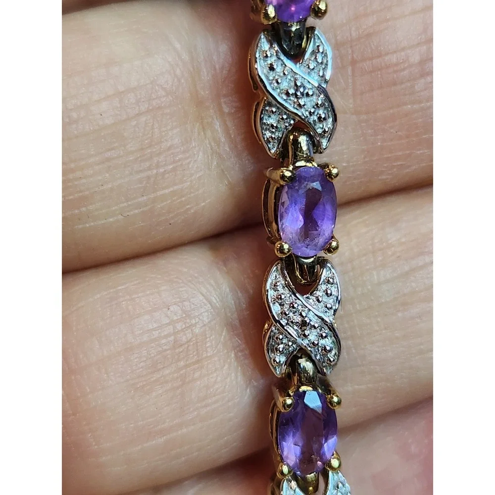 Sterling Silver Amethyst Tennis‎ Bracelet 7.25